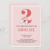 Roze konijn tweede verjaardag uitnodiging (Voorkant / Achterkant)