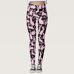 Roze Konijnen Patroon Zwart BG Leggings