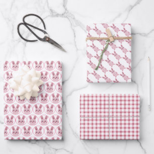 Roze konijnenfeest inpakpapier vel