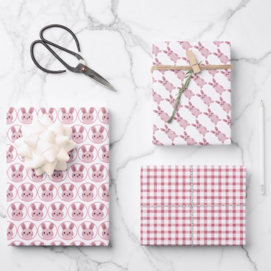 Roze konijnenfeest inpakpapier vel (Voorkant)