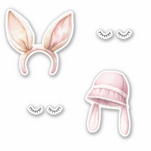 Roze Konijnenoren Wimpers Sticker (Voorkant)