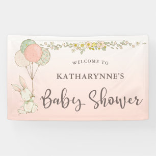 Roze Konijntje Rustiek Bloemen Baby shower Spandoek