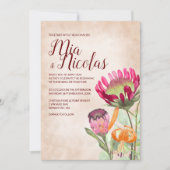 Roze Koning Proteas, Oranje Lelies Herfst Bruiloft Kaart (Voorkant)