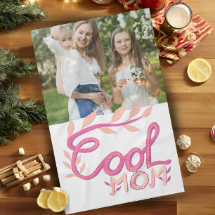 Roze kool mam hand met briefing moederdag foto theedoek