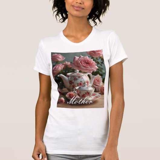 Roze Kool Roos Tea T-shirt (Voorkant)