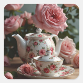 Roze Kool Roos Tea Vierkante Sticker