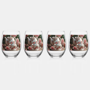 Roze Koolrozen Thee Wijnglas Zonder Voet