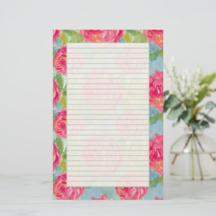 Roze Koolrozen Waterverf Brief Schrijven Briefpapier
