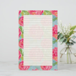 Roze Koolrozen Waterverf Brief Schrijven Briefpapier