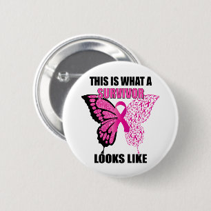 Roze koolstof Survivor Butterfly Breast Cancer Ronde Button 5,7 Cm