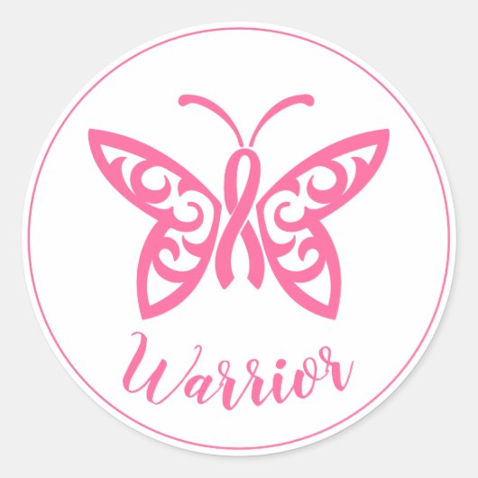 Roze koolstofvlinder Borstkanker arrior Ronde Sticker (Voorkant)