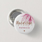 Roze koperen script vrijgezellenfeest bruidsmeisje ronde button 3,2 cm (Voorkant /achterkant)