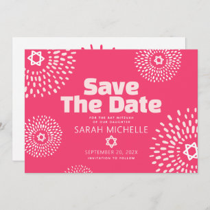 Roze Koraal Bat Mitzvah Bold Starburst Cool Modern Save The Date