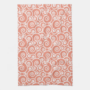 Roze koraal Blush Abstract Zwirly Seashell Patroon Theedoek