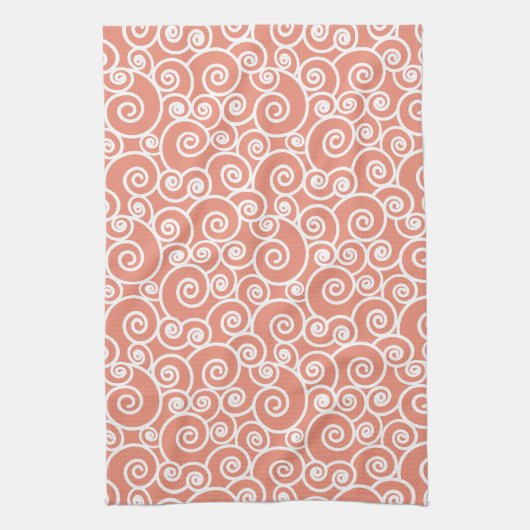 Roze koraal Blush Abstract Zwirly Seashell Patroon Theedoek (Verticaal)