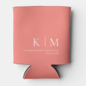 Roze Koraal en Wit-Monogram-Bruiloft- Blikjeskoeler (Voorkant)