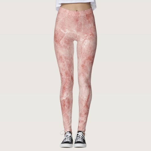 Roze koraal en witte marmer leggings (Voorkant)