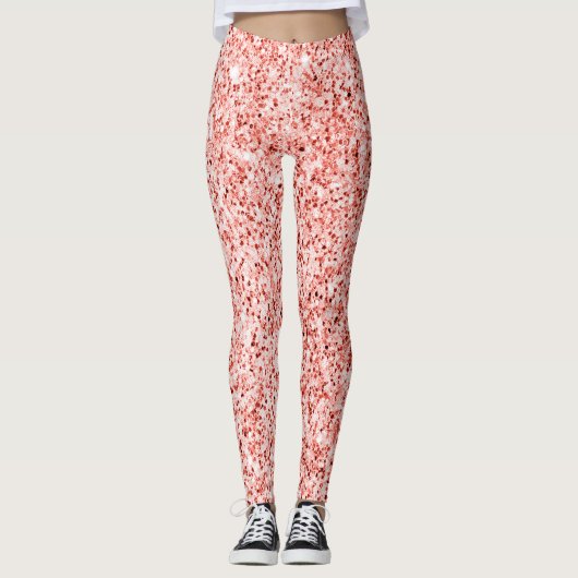 Roze koraal licht pastel sparkles glitter leggings (Voorkant)