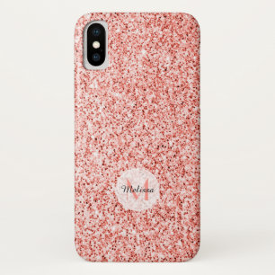 Roze koraal licht pastel sparkles Monogram iPhone X Hoesje