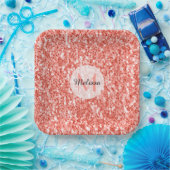 Roze koraal licht pastel sparkles Monogram Papieren Bordje (Feest)