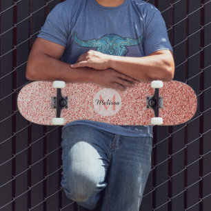 Roze koraal licht pastel sparkles Monogram Skateboard