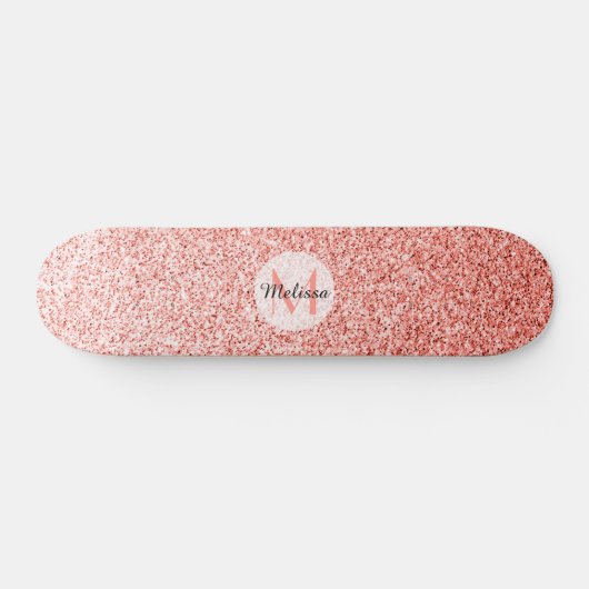 Roze koraal licht pastel sparkles Monogram Skateboard (Horizontaal)