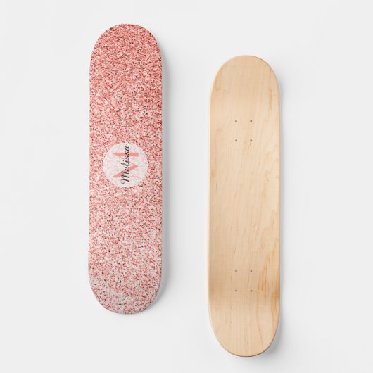Roze koraal licht pastel sparkles Monogram Skateboard (Voorkant)