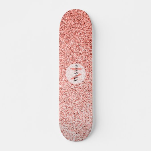 Roze koraal licht pastel sparkles Monogram Skateboard (Voorkant)