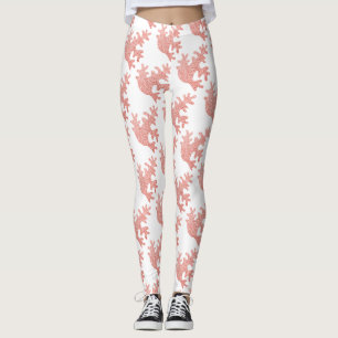 Roze koraal licht pastelsparren wit patroon leggings