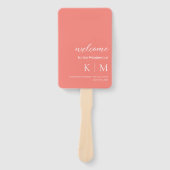 Roze koraal-modern- Monogram-bruiloft programma- Handwaaier (Voorkant)