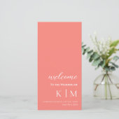 Roze Koraal-Modern- Monogram-Huwelijksprogramma- (Staand voorkant)