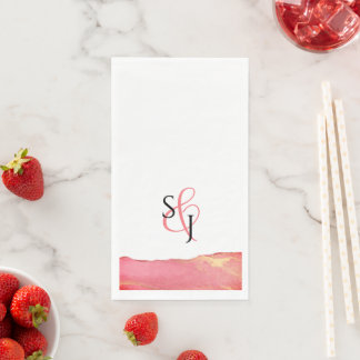 Roze Koraal Monogram Huwelijk Servet