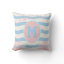 Roze Koraal Oceaan Nursery Kust Blauw Monogram