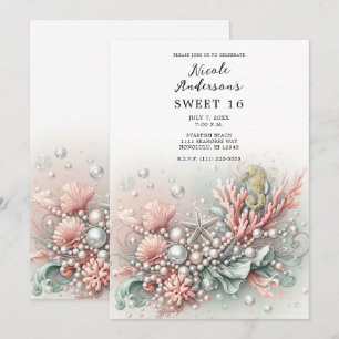 Roze Koraal & Parels Onder de Zee Sweet 16 Kaart