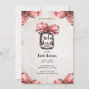 Roze Koraal Pioen Mason Pot Rustieke Bruidsdouche Kaart