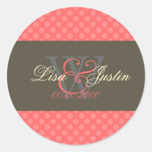 Roze Koraal Polka Dots monogram DIY kleuren Ronde Sticker
