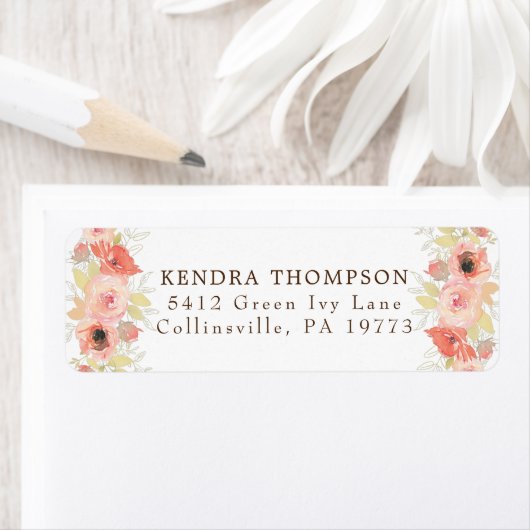 Roze koraal Roos en goudbladeren Etiket (Insitu)