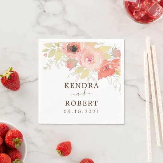 Roze Koraal Roze Gouden Bladeren Bloemige Trouw Br Servet (Insitu)