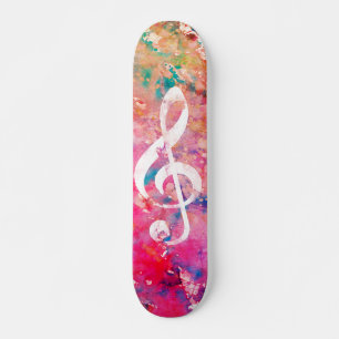 Roze koraal Waterverf Verf Muziek Opmerking Treble Skateboard