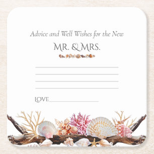 Roze Koraal Zeeschelpen Parels Zeesterren Driftwoo Vierkante Kartonnen Onderzetter