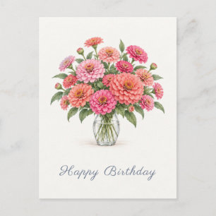Roze Koraal Zinnia Verjaardag Briefkaart