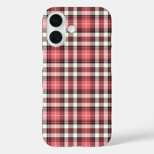 Roze koraal, zwart en wit Girly Plaid iPhone 16 Hoesje