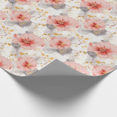 Roze Koraalgrijs Bloemachtig Bruiloft Cadeaupapier (Hoek)