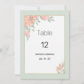 Roze koraalmint botanische lenteflora tafel nummer kaart (Voorkant)