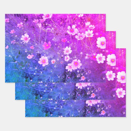 Roze Kosmos bipinnatus Bloemen in volle bloei Inpakpapier Vel (Set)