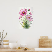 Roze Kosmos Bloemen Art Print Poster (Keuken)