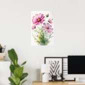 Roze Kosmos Bloemen Art Print Poster (Thuiskantoor)