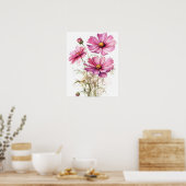 Roze Kosmos Bloemen Art Print Poster (Keuken)