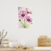 Roze Kosmos Bloemen Art Print Poster (Keuken)