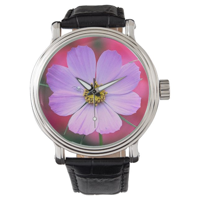 Roze kosmos Flower Watch Horloge (Voorkant)